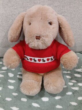 Vintage 1985 Gund Tender Puppy Plush, 12in.  Some Pilling On Sweater, Removeable